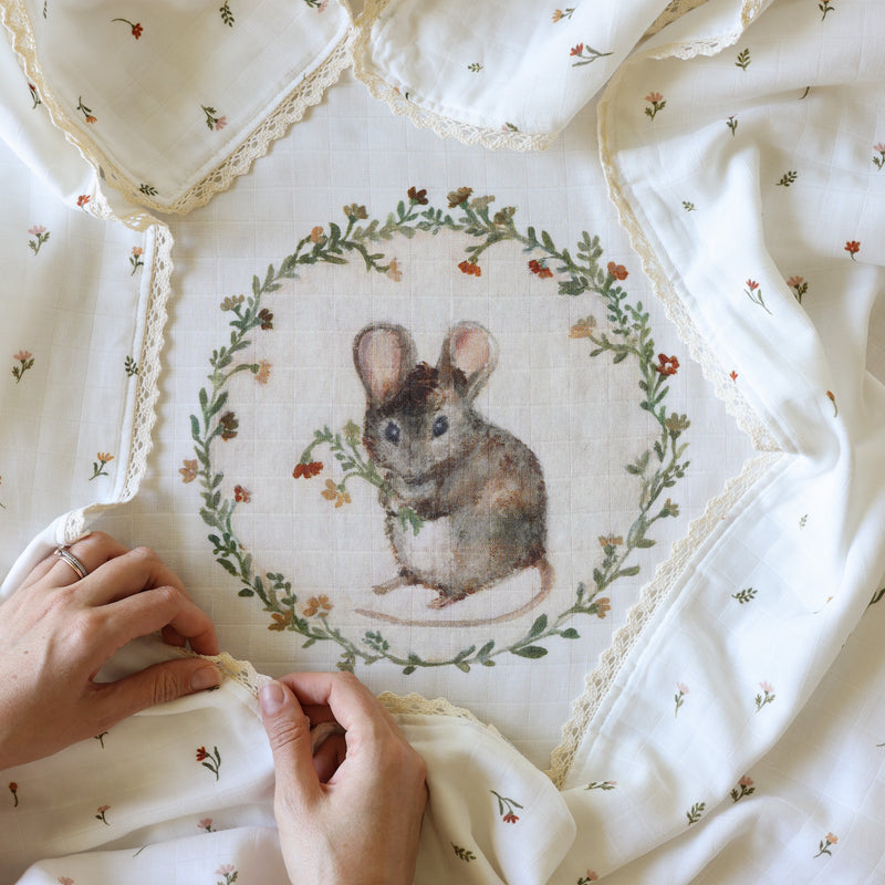Heirloom Blanket - Mouse & Cream Floral