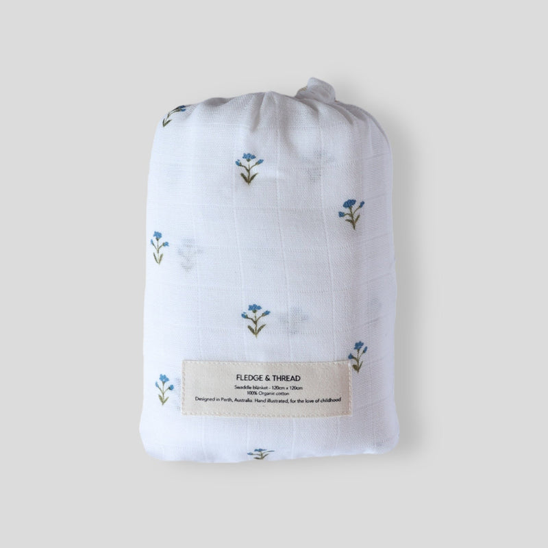 Muslin Swaddle - Blue Floral