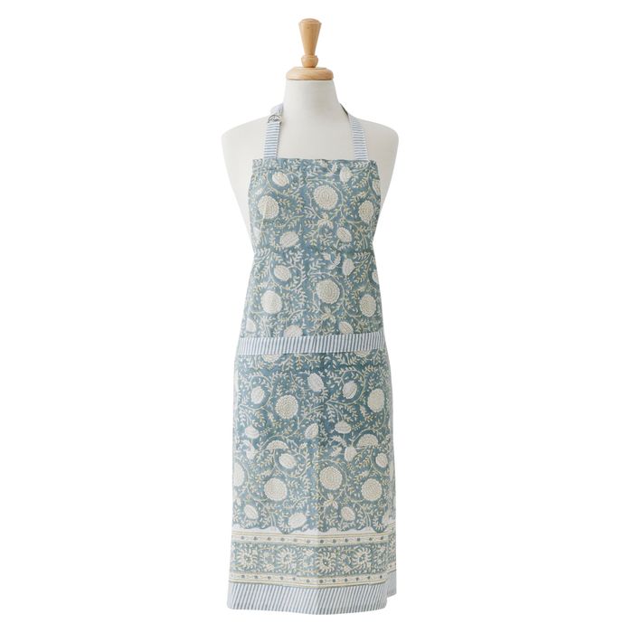 Anjali Cotton Block Apron - Blue – Studio B Shop