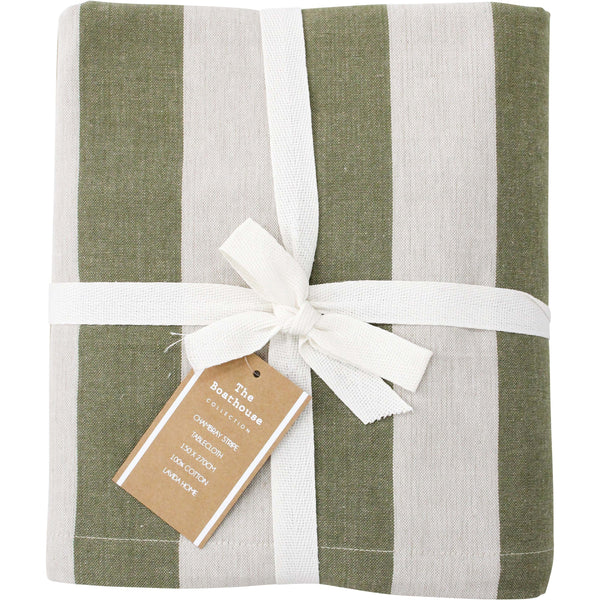 CHAMBRAY STRIPE TABLECLOTH - OLIVE