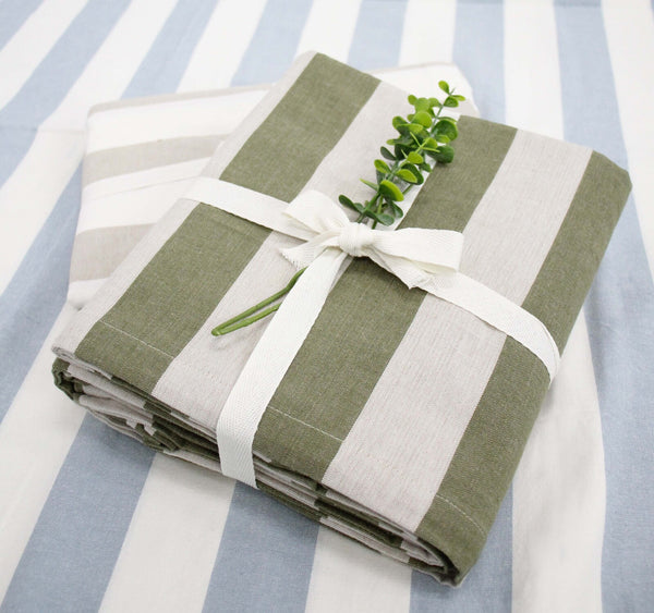 CHAMBRAY STRIPE TABLECLOTH - OLIVE